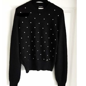 CHANEL BLACK WHITE PEARL CASHMERE MOHAIR SWEATER